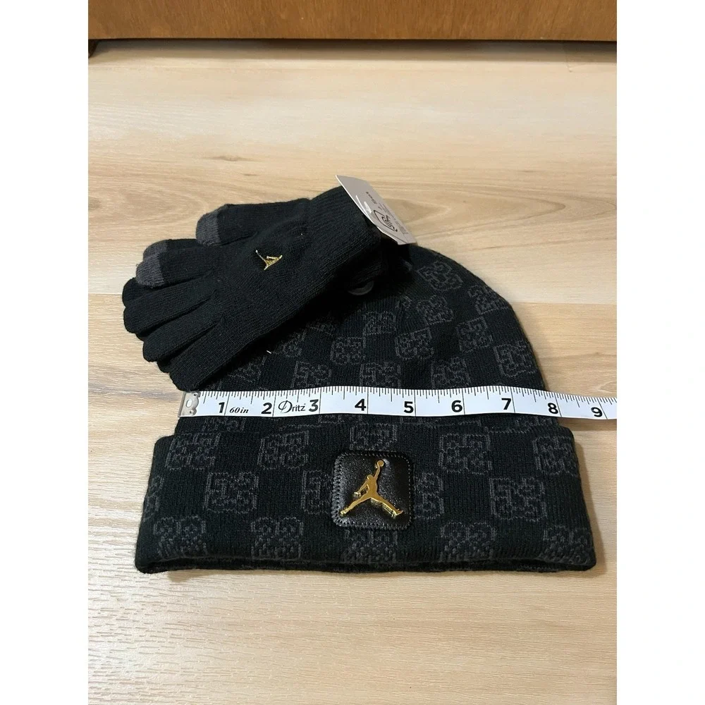 Jordan Black & Gray Kids Beanie Hat and Touchscreen Gloves Set